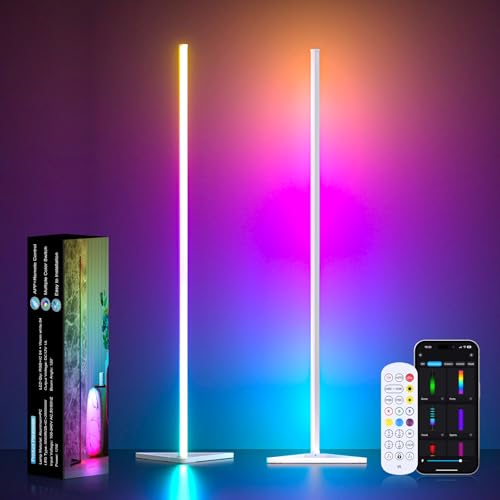 MIWATT Smart 2PCS RGB LED Corner Light con App y mando a distancia, sincronización de música, ajustes de temporizador para sala de estar, dormitorio y sala de juegos.
