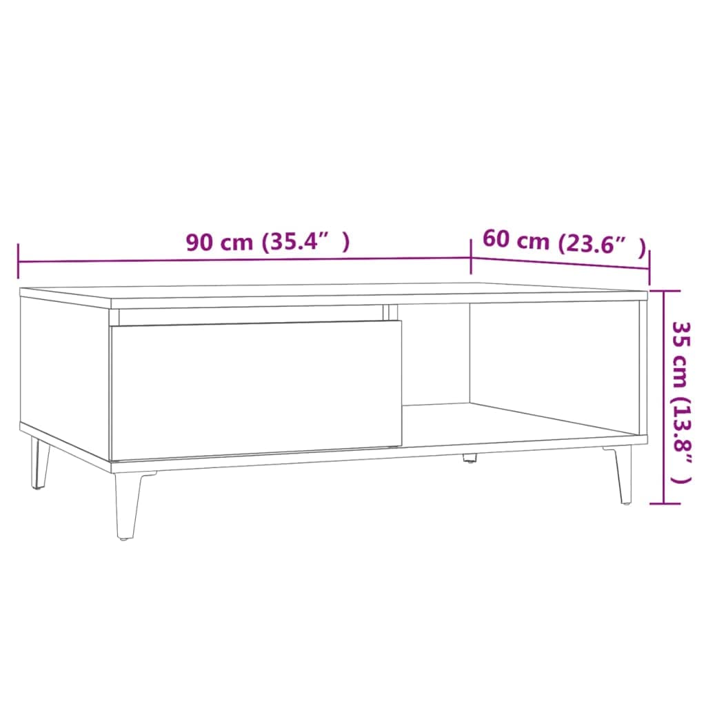 vidaXL Mesa de Centro Auxiliar Consola Mesita Salón Lateral Té Café Sofá Sala de Estar Muebles Mobiliario Contrachapada Color Roble Sonoma 90x60x35cm