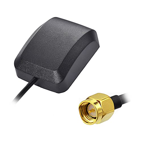 O20S Antenna GPS con connettore SMA - Amplificazione del segnale attivo per una navigazione precisa ideale per navigatori GPS autoradio e dash stereo. Impermeabile e con cavo di 3 m