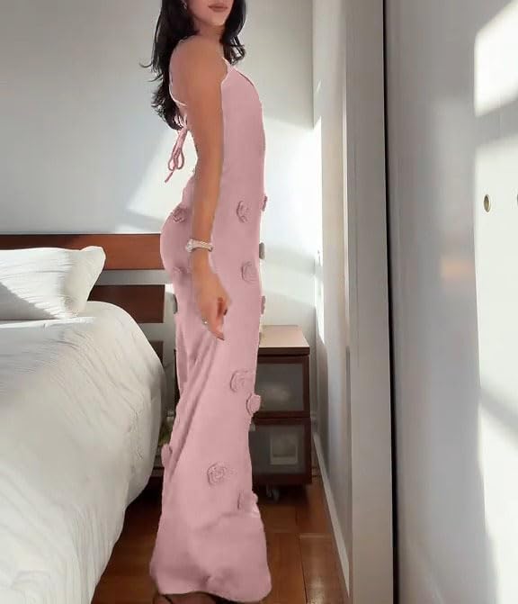 Women's Knit Maxi Dress Spaghetti Strap Floral Dresses Bodycon Knitted Beach Long Dress Backless Swim Cover up Dresses - Image 3