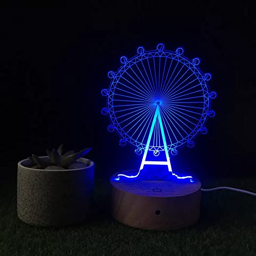 Image of 3D USB Acrylic Night Light LED Table Desk Bedroom Decor Gift Warm Table Lamp for Bedroom Living Room (Ferris Wheel)