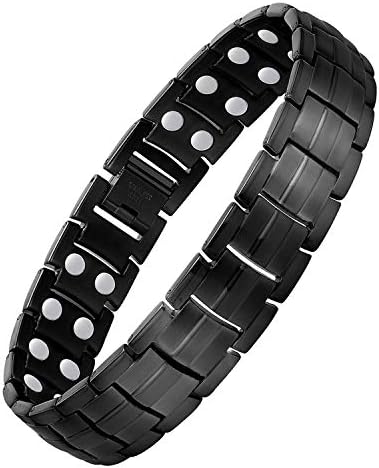 Jecanori Magnetic Bracelet for Men Arthritis & Carpal Tunnel Syndrome Pain Relief Stainless Steel Ultra Strength Double Row 3500 Gauss Magnets,Titanium Steel Therapy Bracelet (Black)