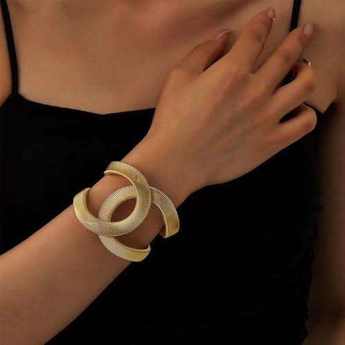 Chunky Cuff Bracelets for Women Wide Gold/Silver Cuffs Bangle Hollow Out Adjustable Bracelets Punk Vintage Jewelry2
