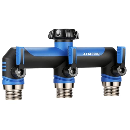 Garden Hose Splitter, 3 Way Water hose bib Spigot splitter, T Hose Connector- with Shutoff Valves Water Adapter,Outdoor Faucet Splitter 3-4 GHT Thread, For Home Outdoor Garden irrigation( blue)