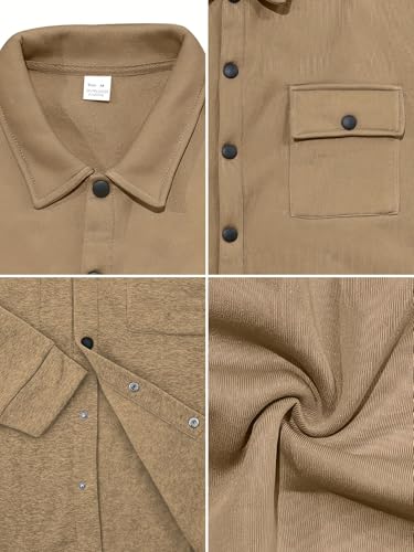 Riskrole Men's Fleece Cargo Jacket Tracksuit Set 2 Pieces Solid Color Long Sleeve Button up Jacket and Cargo Pants Set Khaki