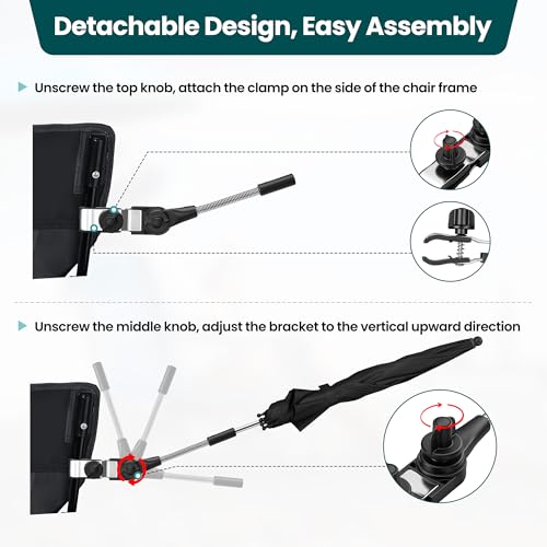 Image of HaSteeL Low Beach Chair Set of 2, Foldable Black Camping Chair with Adjustable Umbrella Set for Adults, Lightweight Portable Lawn Chairs for Fishing, Picnic, Outdoor BBQ, Travel, Sports