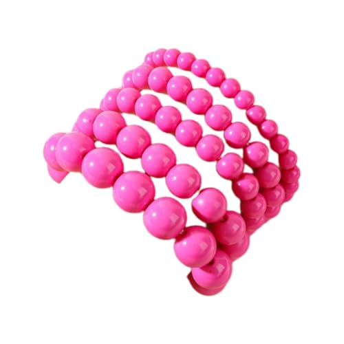 JENMAVJI 5/6Pcs Set Bohemian Colorful Multilayered Round Bead Stretch Adjustable Bracelet Retro Chunky Jewelry Charm Holiday Boho 80s 90s Pink Purple Stackable Strand Bracelet-Pink