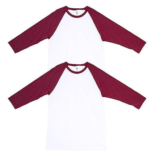 American Apparel CVC Raglan T-Shirt, Style G2003CVC, White/Heather Cardinal (2-Pack)