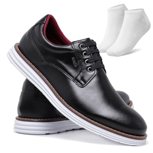 Kit Sapato Casual Oxford Derby Elegante Solado Antiderrapante Confortável + Meia Cano Baixo (42, Pre