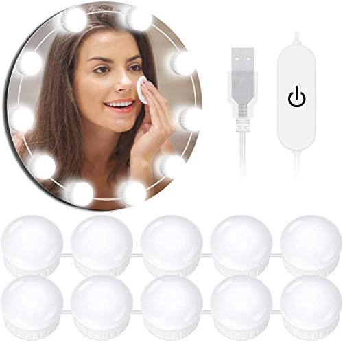 OUSFOT Vanity Mirror Lights USB Cable Hollywood Mirror Lights 10 Dimmable Bulbs LED Makeup Light 12.5ft Adjustable with 5 Brightness Modes (No Mirror and Plug)