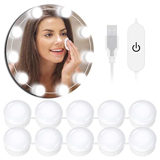 OUSFOT Luces de espejo de tocador con cable USB Hollywood, 10 bombillas regulables, luz LED de maquillaje de 12,5 pies, ajustable con 5 modos de brillo (sin espejo ni enchufe)
