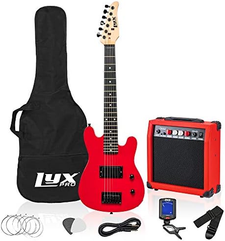 LyxPro 30 Inch Electric Guitar and Starter Kit for Kids with 3/4 Size Beginner’s Guitar, Amp, Six Strings, Two Picks, Shoulder Strap, Digital Clip On Tuner, Guitar Cable and Soft Case Gig Bag - Red