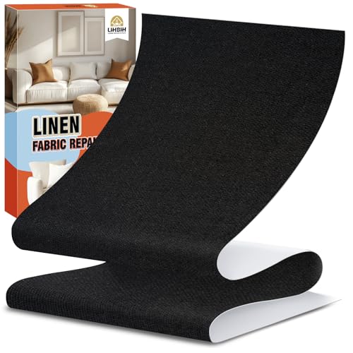 Linen Fabric Repair Tape 4.7x63 Inch, Self Adhesive Couch Patch Repair Fabric Tape for Furniture, Linen Patch Kit for Couch, Carpet, Upholstery, Chair, Sofa, Cushion, Bag (Black)