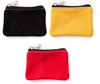 3 Pcs Canvas Coin Purse Holder, Cute Small Handbag Zip Purse, Mini Wallet Pack for Coin, Credit Card, ID Card, Keys, Headset, Lipstick (Red/Yellow/Black), LengthxWidthxHeight = 12.7x9x1.5 cm, 26