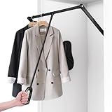 Klappbarer Kleiderlift für Garderoben, Aluminium Hang Wandmontage Kleiderlift für Garderobe, Schrank, Ankleidezimmer bis 20 Kg, Doppel-Puffer-System, Breiten-verstellbar (Schwarz, 51-65cm)