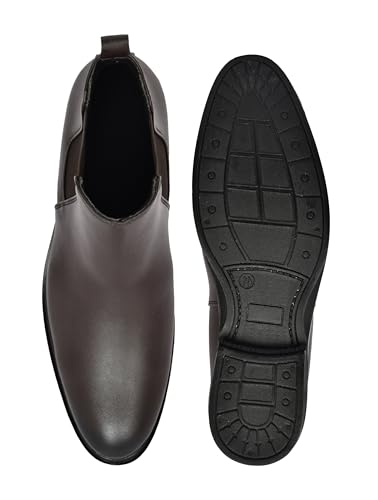 Image of Synthetic Leather Slip-On Chelsea Boots with Side Zipper | Lightweight, Comfortable, Formal and Casual Shoes for Office & Party