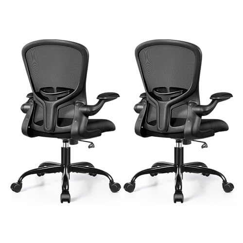 Image of FelixKing Office Desk Chairs, Ergonomic PC Desk Chair with Wheels, Adjustable Lumbar Support and Height, Swivel Computer Chair with Flip-up Armrests, Ergo Mesh Backrest for Working (Black, Pack of 2)