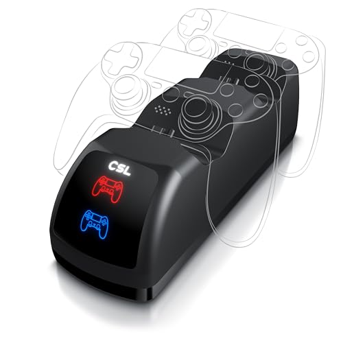 CSL-Computer - CSL - Ladestation für PS4 Gamepads – mit Mikro USB Ladekabel – PS4 Ladegerät - Doppeltes Schnellladegerät -Zubehör für Sony PlayStation 4 / PS4 Slim / PS4 Pro Dualshock - Wireless Controller