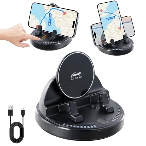Soporte Movil Coche Salpicadero, Sujeta Moviles para Coche 360° Giratorio Ajustable Eléctricamente, Colocación 1 Segundo, Gran Fuerza Adhesiva, Silicona Antideslizante Soporte Telefono coche Universal