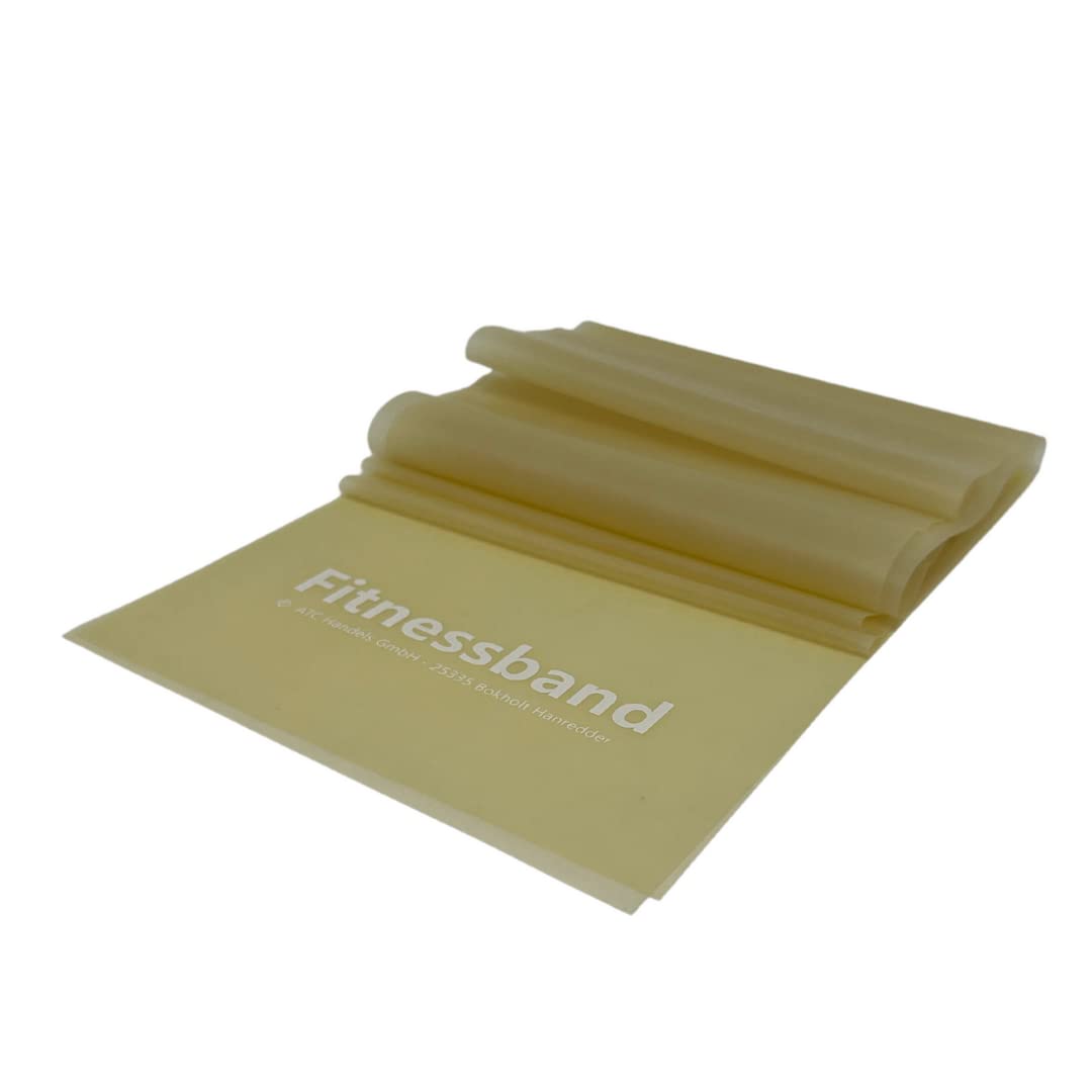 ATC Handels GmbH Fitness Band 1.5 m, 2.5 m, 5.5 m and 25 m x 15.5 cm in 6 Different Thicknesses, Resistance Band, Exercise Band, Sports Band, Strength Training and Yoga, 1.5 m, Super Light Beige