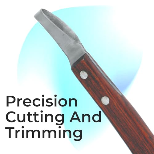 Image of 7 Inch Swiss Hoof Knife Double Edged - Stainless Steel Curved Blade Farrier Tool with Round Wooden Grip, Multipurpose Hoof Trimming Knife for Livestock.