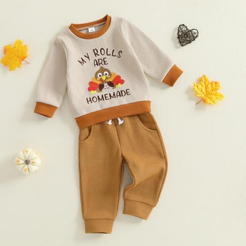 My Rolls are Homemade Thanksgiving Baby Boy Outfit Turkey Waffle Sweatshirt Jogger Pants Cute Toddler Fall Clothes4