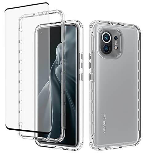 Tothedu Phone Case for Xiaomi 11 5G Case, M2011K2C Case with Tempered-Glass Screen Protector, Clear Full Body Protective Hard PC Shell TPU Bumper Cover Cases for Xiaomi Mi 11 5G (Clear)