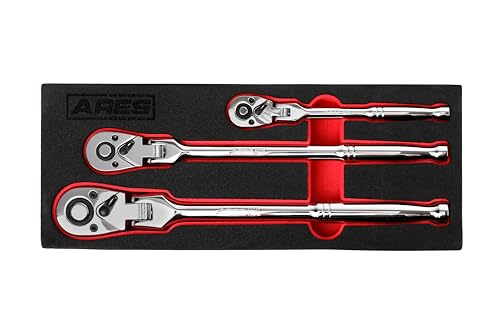 ARES 42028 - Flex Head Ratchet Set - 3-Piece 72-Tooth Ratchet -...