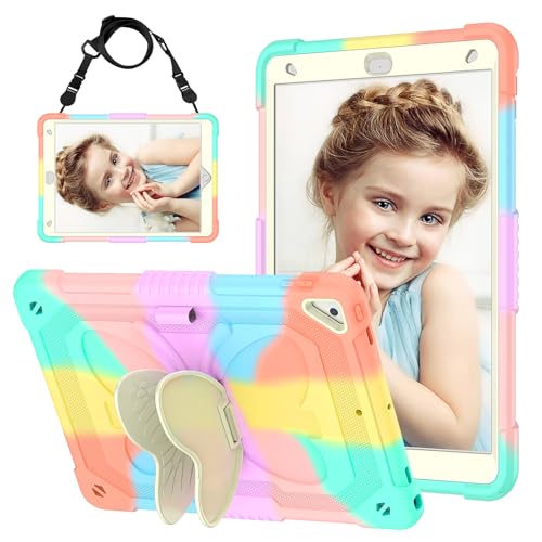 Hogenl Cover per ipad 9 Generazione Custodia, iPad 10,2 Pollici, 2021/2020/2019 Modello, 9a/ 8a/ 7a Generazione con supporto per matita & tracolla, farfalla stand per ragazze, Colorata