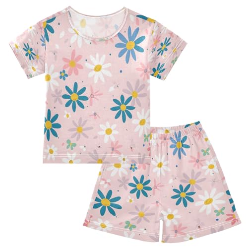 Floral Daisy Kids Pjs Set Boys Girls Summer Short-Sleeve Sleepwear Pajamas 2PCS