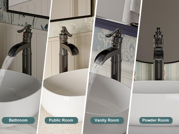 BWE Waterfall Spout Oil Rubbed Bronze Bathroom Faucet Single Handle One Hole Vessel Sink Faucet ORB Lavatory Faucets Deck Mount Tall Body Commercial - Image 8