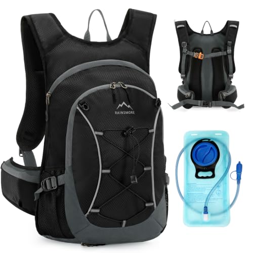 Mochila de Hidratación con Bolsa de Agua 2L Mochila para Running y Ciclismo | Mochila Senderismo para Hombre y Mujer,Impermeable,Mochila Bicicleta Montaña,Ligera y Transpirable,Mochila Trekking Negro