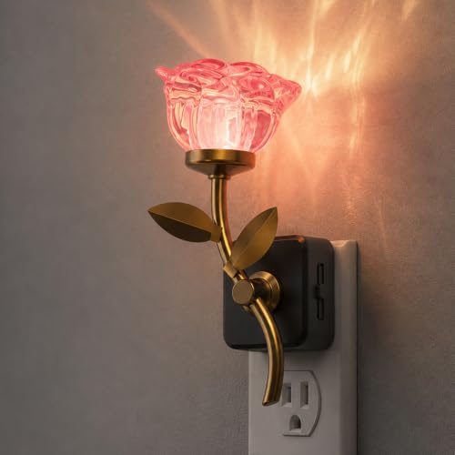 Image of L LOHAS LED Night Lights Plug into Wall, 3000K Soft White | Pink Rose Floral Nightlight with Dusk to Dawn Sensor, 0-100lm Adjustable Brightness, for Hallway Bedroom Stairway