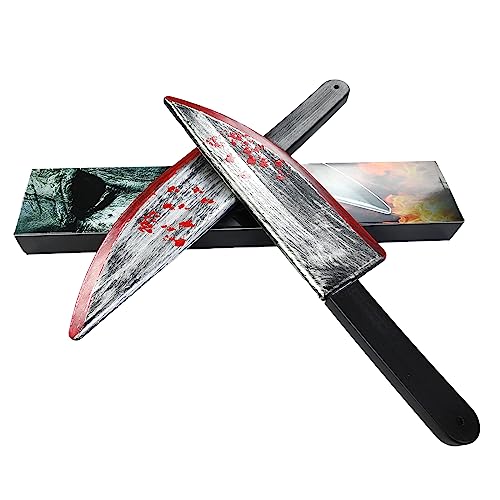 MyersCostume 2Pcs Halloween Knife Jumbo Plastic Bloody Butcher Knife Halloween Butcher Prop Metallic
