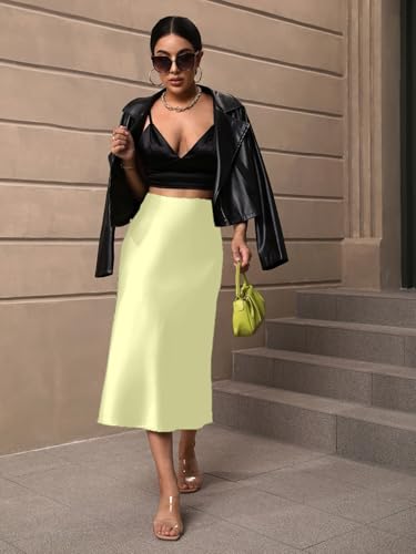 Image of KATECLO Women's Satin Midi Skirt High Waist Elegant A-Line Slip Skirt | Soft Silky Casual