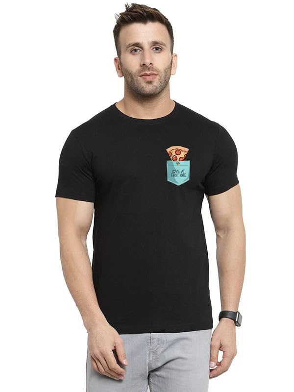 MyTees| Graphic Printed Tshirt for Men |Funky Instagram Trending | Round Neck T Shirt |Love at First bite Pizza Food Lover |100% Cotton Biowash T-Shirt 180GSM for Man
