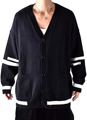 Amazon カーディガン ニットカーディガン 大きいサイズ メンズ モード系 ニット ビッグシルエット 長袖 Vネック アシンメトリー 当店オリジナルブランド Unbel ブラック F カーディガン 通販