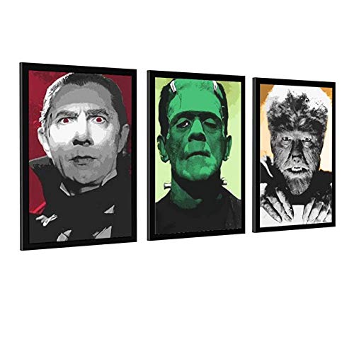 Lienzo de pared de película de terror enmarcado de 3 piezas, póster universal de monstruos, impresiones de cuadros para sala de estar, decoración del hogar, estilo unframe-20 x 30 cm