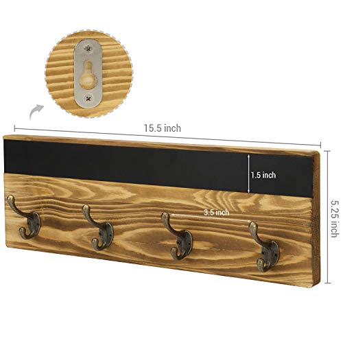 Mygift Wall Mounted Rustic Burnt Wood Key Holder And Coat Rack, Entryway Organizer Hanging Wall Rack With 4 Dual Hooks And Chalkboard Label #TOP3