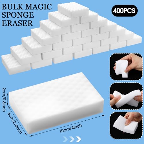 Image of Sosation 400 Pack Magic Sponge Erasers, 2X Density New Nano Material Melamine Sponge Bulk, Strong Durable Magic Sponges Eraser Cleaning Supplies Cleaner for Kitchen Bathroom Bathtub Sink Wall Cleaner
