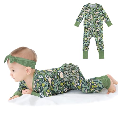 Image of LITTLE JAMJAMS Viscose from Bamboo Ruffled Zippered One-Piece Infant Footless Sleepers Rompers 0-36 Months