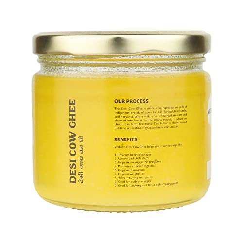Image of Vediko A2 Desi Cow Ghee | Cruelty Free | A2 Certified 100% Pure A2 Cow Ghee | Vedic Bilona Method | Immunity Booster | Energy Enhancer | (Glass Jar) 250 ml x 2