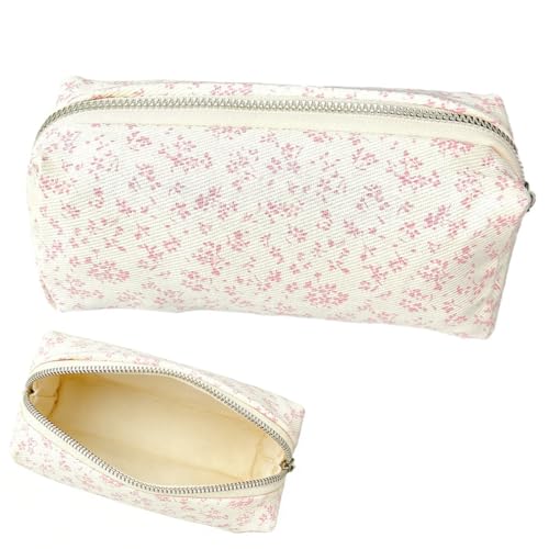 JYXNU Estojo escolar para escritório, estojo com fecho de correr, estojo com flores, estojo para lápis para meninas, portátil multifuncional estojo, flores estética (estampado floral rosa)