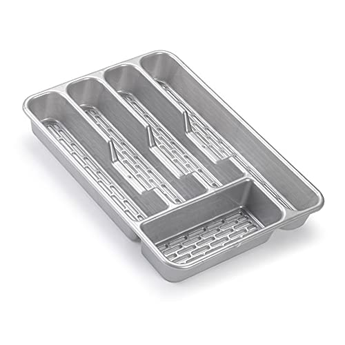 plastific Large CUTLERY TRAY Flatware Organiser Strong Plastic Drawer Sliding Tidy Cutlery Drawer Tray | Kitchen Storage Utensils and Knives Organizer (33 x 24 x 4.3, Silver) - Image 2