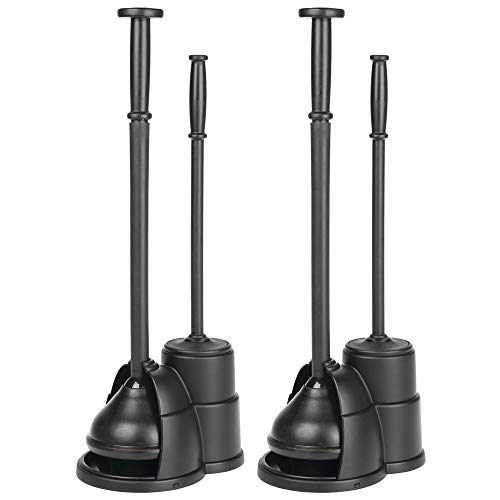 mDesign Modern Slim Compact Freestanding Plastic Toilet Bowl Brush and Plunger Combo Set with Holder - //coolthings.us