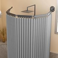 Tenda Da Doccia Senza Fori Pieghevole | Asta A L/U Con Ventosa, Antimuffa, Impermeabile, Dark Gray