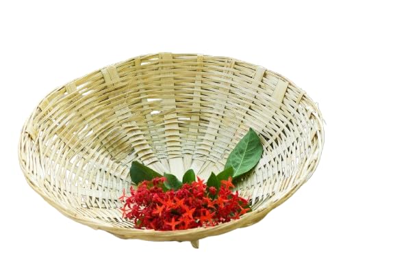 Generic Bamboo Cane Basket Multipurpose Eco-Friendly Fruit & Vegetable Basket | Cane Wicker Basket (Large: 14 inch approx)