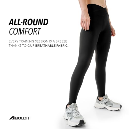 Image of Boldfit Cross-Waist Leggings for Women High-Rise Yoga Pants with Flattering Fit, Tights for Women Workout 4-Way Stretch Poly-Spandex Blend, Gusset for Mobility, Stylish Athleisure & Workout Wear