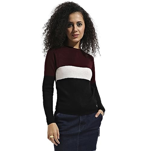 Image of PINACOLADA Women's Geometric-Textured Pullover Sweater for Casual Wear | Crew Neck | Long Sleeves | Pull On Closure | Sweater Crafted with Comfort Fit for Everyday Wear