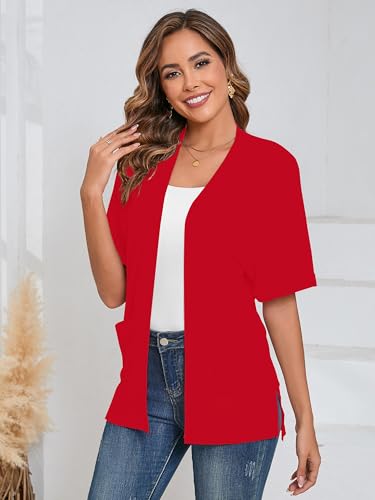 Image of Heymoments Women's Lightweight Open Front Knit Cardigans Short Sleeve Casual Soft Drape Summer Cardigan S-2XL